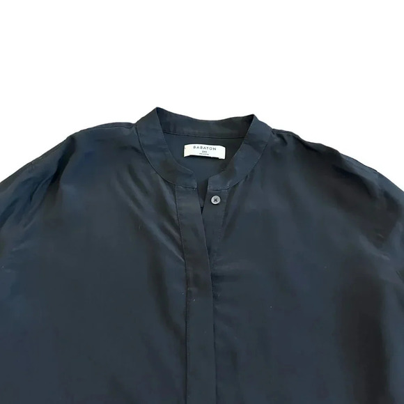 Babaton Aritzia 100% Silk Blouse Black Henley Flowy Wide Fit Small Women's - Picture 2 of 11